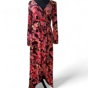Elegant Floral Long Sleeve Dress - Pink and Red